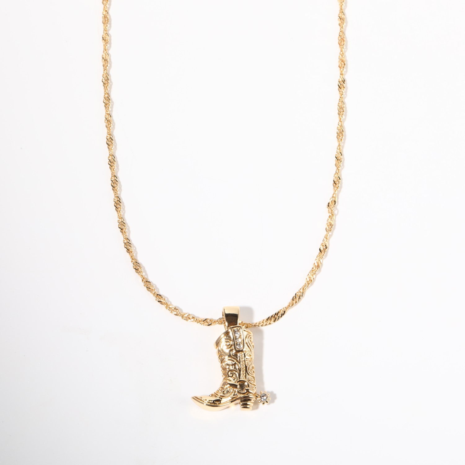 Wholesale Western Style Cowboy Boots Copper Plated Real Gold Necklace